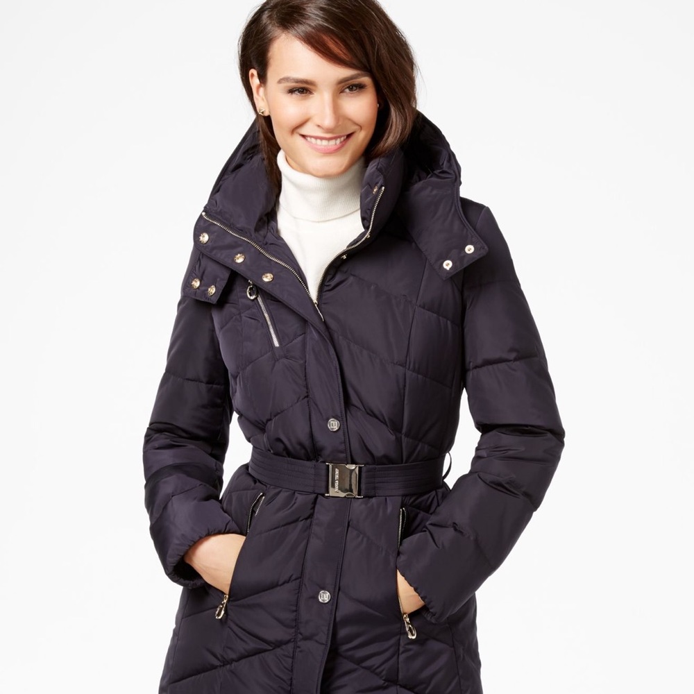 Ivanka Trump Navy Hooded Fur Puffer Coat